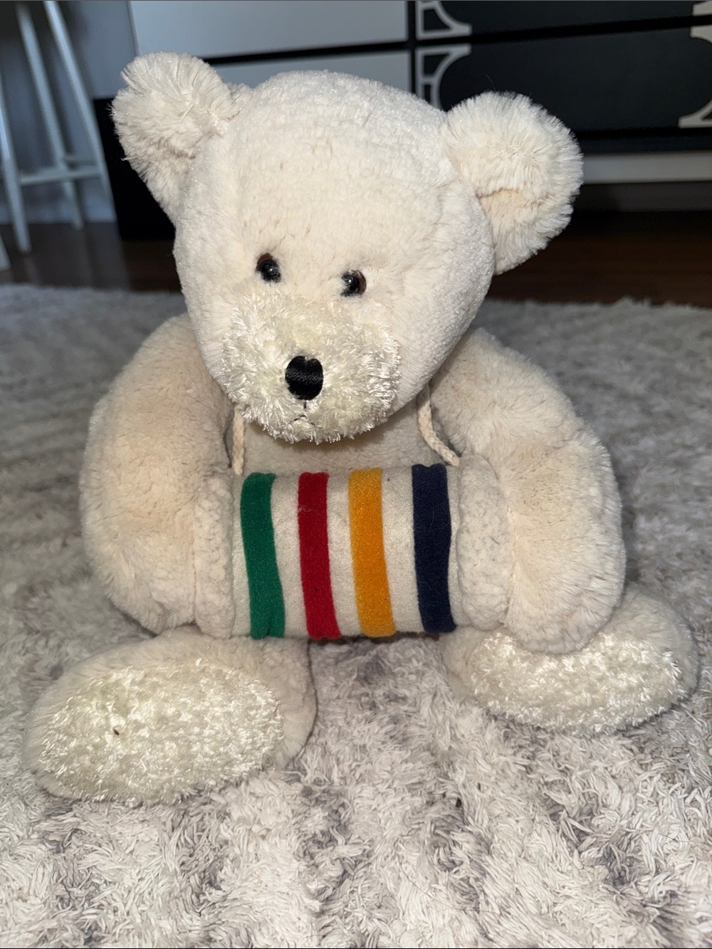 Y2K Hudson's Bay 2008 Charlotte Heritage Bear holding the “stripes”  muff